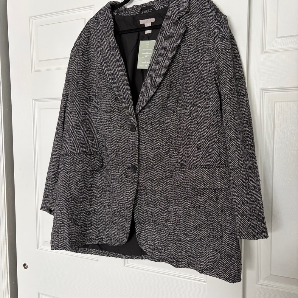 H&M Women’s Oversized Black and Gray Herringbone Blazer - Picture 4 of 11